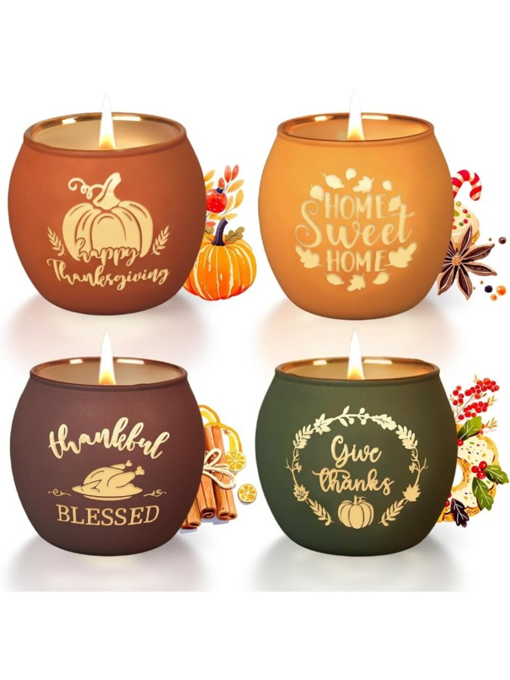 Fall Scented Candle Gift Set - 4 Pack Aromatherapy Pumpkin Candles for Home